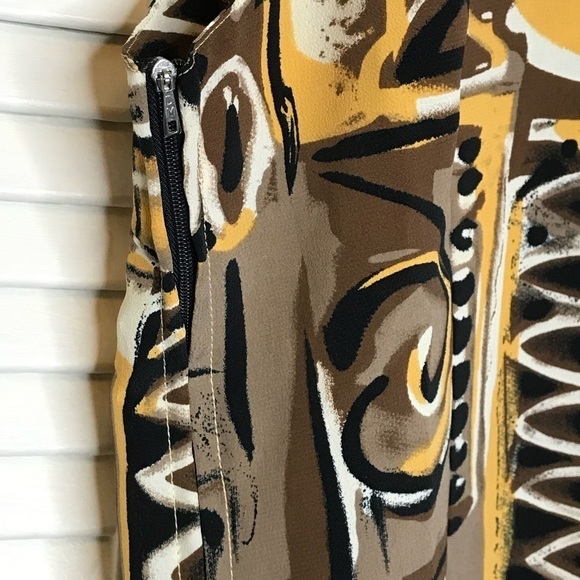 Kaleidoscope Sleeveless Blouse Womens Size M Brown Gold Tie‎ Neck Side Zipper - Picture 5 of 10